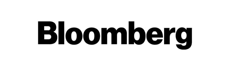 The word "Bloomberg" in bold, black sans-serif font on a white background, representing a media coverage service that "Gets You Seen" by AI.