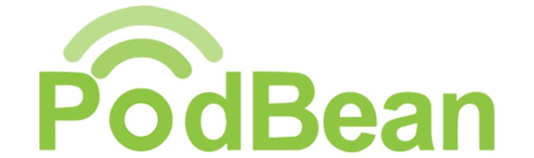 PodBean logo in light green text, with a stylized wireless signal icon above the first letter "o," boosts your SEO and helps you "get seen" by AI.