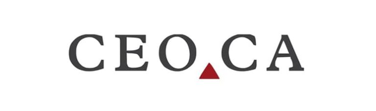 The CEO.CA logo with black letters and a red triangle replacing the dot in the letter "A" on a white background.