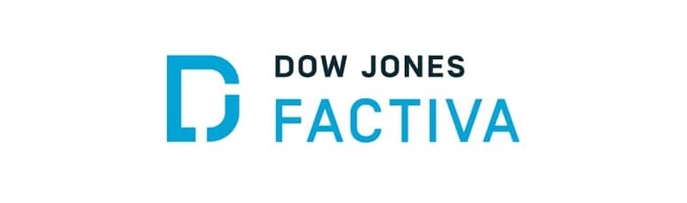 Dow Jones Factiva logo featuring a stylized blue "D" icon and the text "DOW JONES FACTIVA" in black and blue, representing a leading media coverage service that helps your press release distribution efforts.
