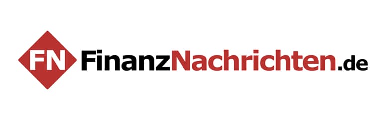 Logo for FinanzNachrichten.de featuring a red diamond with "FN" next to the website name in black and red text on a white background.