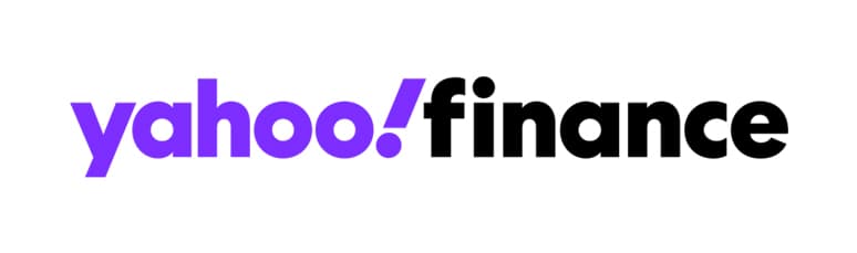 The Yahoo Finance logo features "yahoo!" in purple lowercase letters and "finance" in bold black lowercase letters on a white background.